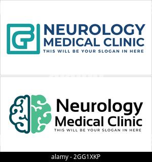 Neurology logo with brain icon line vector template Stock Vector