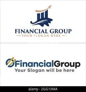Financial logo with chart bar arrow and leaf oak logo design Stock Vector