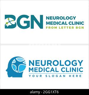 Neurology medical clinic with brain and dendrite nucleus head human logo icon vector Stock Vector