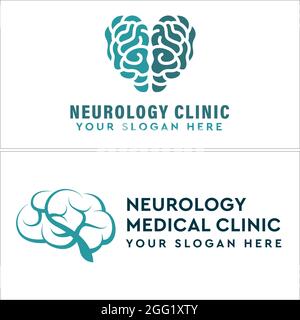 Neurology medical clinic with brain hearth vector logo design Stock Vector