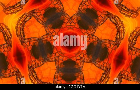 Drawing pattern on orange background Orange polygonal kaleidoscope pattern, which consist of triangles. Geometric background in Origami style with gra Stock Photo