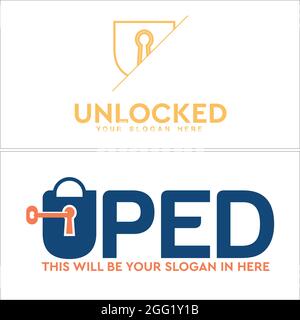 Padlock key symbol initial logo design Stock Vector