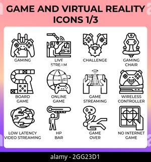 Game and virtual reality icon set in modern style for ui, ux, web, app, brochure, flyer and presentation design, etc. Stock Vector