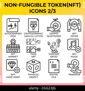 NFT - Non-fungible token icon set in modern style for ui, ux, web, app, brochure, flyer and presentation design, etc. Stock Vector