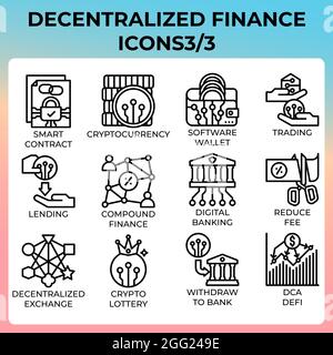 Decentralized finance (DeFi) icon set in modern style for ui, ux, web, app, brochure, flyer and presentation design, etc. Stock Vector