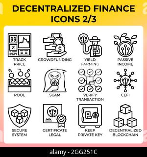 Decentralized finance (DeFi) icon set in modern style for ui, ux, web, app, brochure, flyer and presentation design, etc. Stock Vector