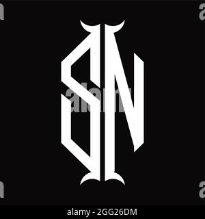 SN Logo monogram with horn shape isolated black and white design template on black background Stock Vector