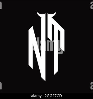 NT Logo monogram with horn shape isolated black and white design template on black background Stock Vector