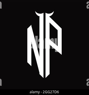 NP Logo monogram with horn shape isolated black and white design template on black background Stock Vector