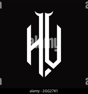 HV Logo monogram with horn shape isolated black and white design template on black background Stock Vector