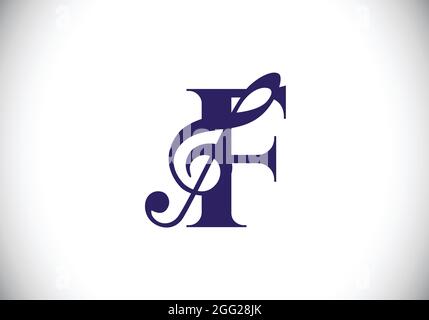 Initial F monogram alphabet with a musical note. Symphony or melody signs. Musical sign symbol. Font emblem. Modern vector logo design template. Stock Vector