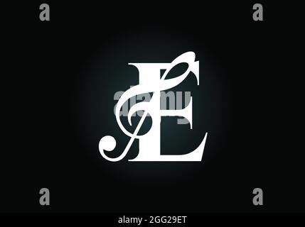 Initial E monogram alphabet with a musical note. Symphony or melody signs. Musical sign symbol. Font emblem. Modern vector logo design template. Stock Vector