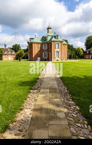 Sogel, Germany - August 25, 2021: Portrait landscape with main building of castle Clemenswerth in Sogel Lower Saxony in Germany Stock Photo