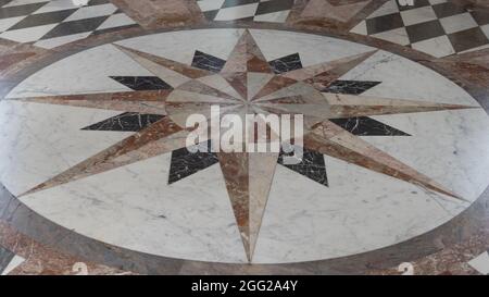 Sogel, Germany - August 25, 2021: Start shaped marble floor in main building of castle Clemenswerth in Sogel Lower Saxony in Germany Stock Photo