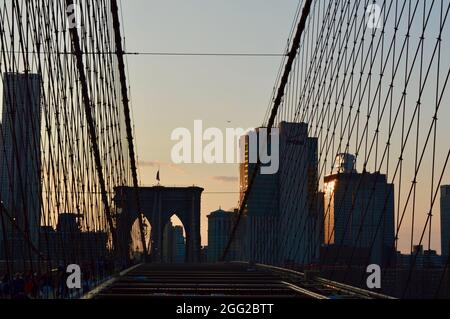 Sunset from Brooklyn bridge Stock Photo