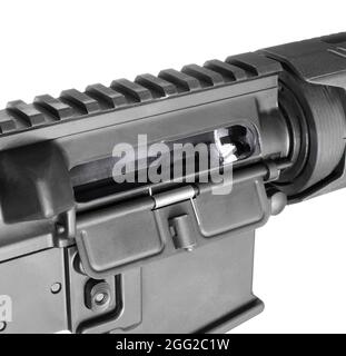 Assault rifle that has no cartridge in the chamber of magazine inserted isolated on a white background Stock Photo