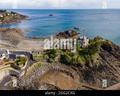 Aerial view of Saint-Quay-Portrieux beach, Cotes d'Armor, Brittany, France Stock Photo