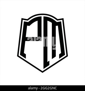 PM Logo monogram with emblem shield shape design isolated on black  background Stock Vector