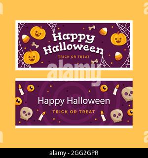 Flat horizontal halloween banners set Vector illustration. Stock Vector