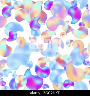 Hologram liquid plastic. Seamless pattern modern graphic gradient amoeba in liquid style. Iridescent Futuristic Blob. Template for trendy design of po Stock Vector