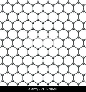 Graphene single layer. Three-dimensional schematic molecular structure of graphene, an allotrope of carbon. Carbon atoms arranged in honeycomb lattice. Stock Photo