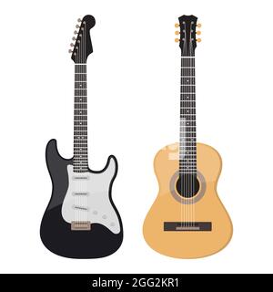 Acoustic and electric guitar, vector isolated on white . Stock Vector