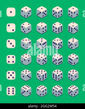 Vintage style illustration of 24 combinations of dice isolated on green background. Stock Vector