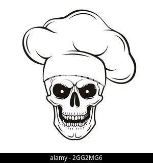 Grinning skull in chef hat. Cartoon chef skull. Vector illustration. Stock Vector