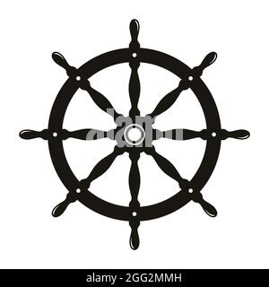 Ship steering wheel, boat rudder vector icon. Stock Vector