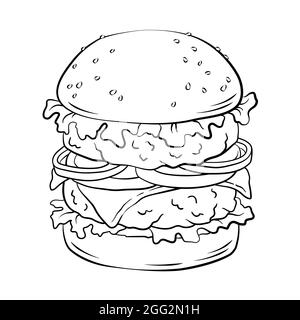 Double hamburger. Hand drawn cheeseburger, fast food vector illustration. Stock Vector