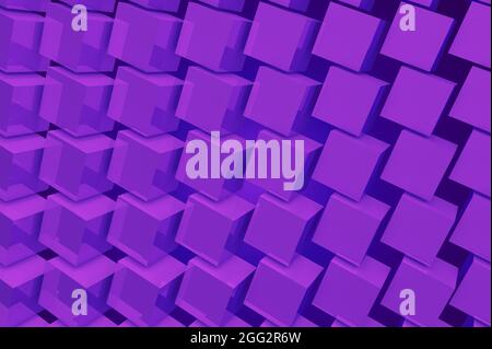 Many transparent purple 3D cubes hanging in space close to each other. 3d cubic illustration with abstract background