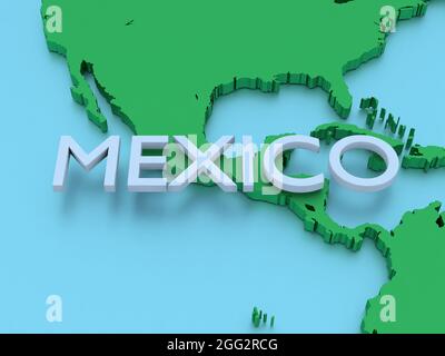 3D rendered map of middle America green-focused on Mexico Stock Photo