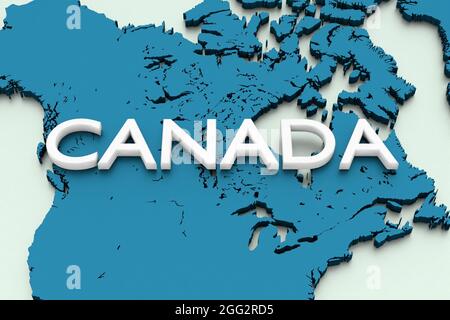 3D rendered map of middle America in blue focused on Canada Stock Photo