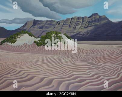 Landscape Painting of Famara Sand Dunes in Lanzarote Stock Photo
