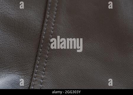 Detail shot of supple leather jacket with stitching, shallow focus Stock Photo