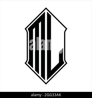 ML Logo monogram with shieldshape and black outline design template vector icon abstract Stock Vector