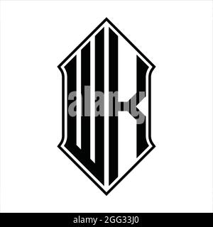 WK Logo monogram with shieldshape and black outline design template vector icon abstract Stock Vector