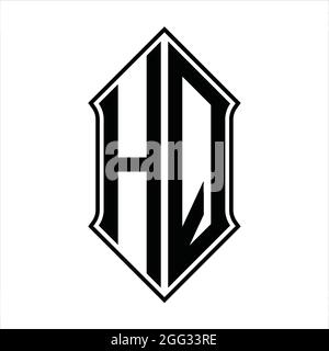 HQ Logo monogram with shieldshape and black outline design template vector icon abstract Stock Vector