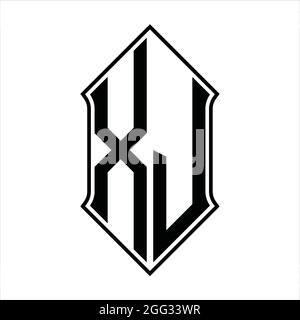 XJ Logo monogram with shieldshape and black outline design template vector icon abstract Stock Vector