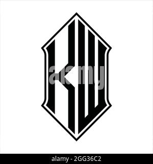 KW Logo monogram with shieldshape and black outline design template vector icon abstract Stock Vector