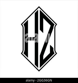 HZ Logo monogram with shieldshape and black outline design template vector icon abstract Stock Vector