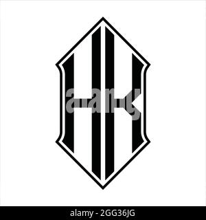 HK Logo monogram with shieldshape and black outline design template vector icon abstract Stock Vector