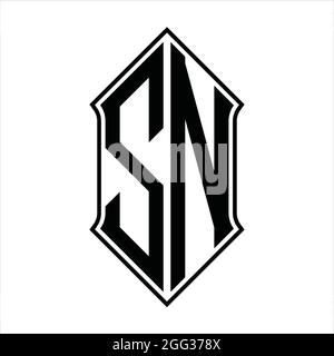 SN Logo monogram with shieldshape and black outline design template vector icon abstract Stock Vector