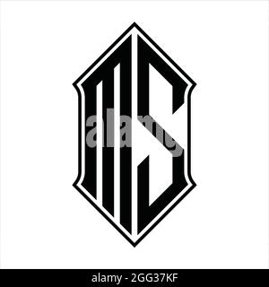 MS Logo monogram with shieldshape and black outline design template vector icon abstract Stock Vector