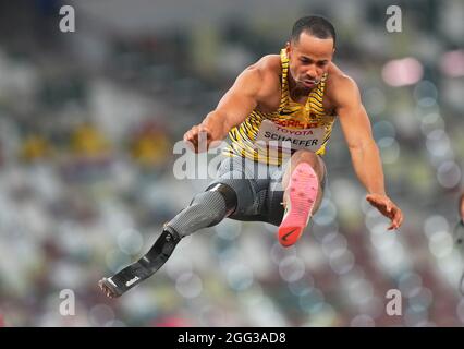 August 28, 2021: Leon Schaefer from Germany at longjump during athletics at the Tokyo Paralympics, Tokyo Olympic Stadium, Tokyo, Japan. Kim Price/CSM Stock Photo
