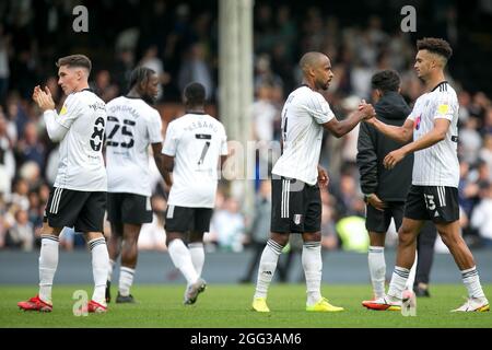 LONDON, UK. AUGUST 28TH Fulham squad walks during the Sky Bet Championship match between Fulham and Stoke City at Craven Cottage, London on Saturday 28th August 2021. (Credit: Federico Maranesi | MI News) Credit: MI News & Sport /Alamy Live News Stock Photo