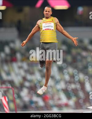 August 28, 2021: Leon Schaefer from Germany at longjump during athletics at the Tokyo Paralympics, Tokyo Olympic Stadium, Tokyo, Japan. Kim Price/CSM Stock Photo