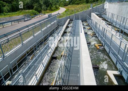 fish ladder for migration and spawning at river Stock Photo - Alamy