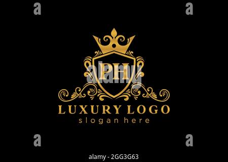 PH Letter Royal Luxury Logo template in vector art for Restaurant, Royalty, Boutique, Cafe, Hotel, Heraldic, Jewelry, Fashion and other vector illustr Stock Vector