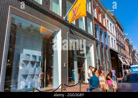 Amsterdam, Holland, Street Scenes, Row Luxury Shops, Townhouses in Old Town Historical Neighborhood, Prestige consumer Stock Photo